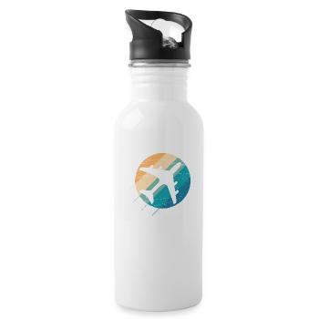 Flugzeug in schönem Retro Design - Trinkflasche mit integriertem Trinkhalm - Weiß - Rechts