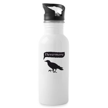 Black raven bird saying nevermore - Water bottle with straw - white - Right