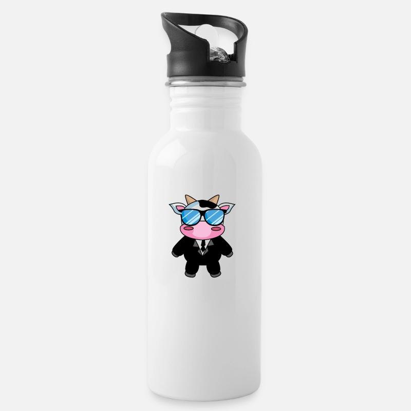 Security oder eher SeKUHrity? - Trinkflasche mit integriertem Trinkhalm - Weiß