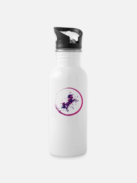 pinkes Einhorn - Trinkflasche mit integriertem Trinkhalm - Weiß