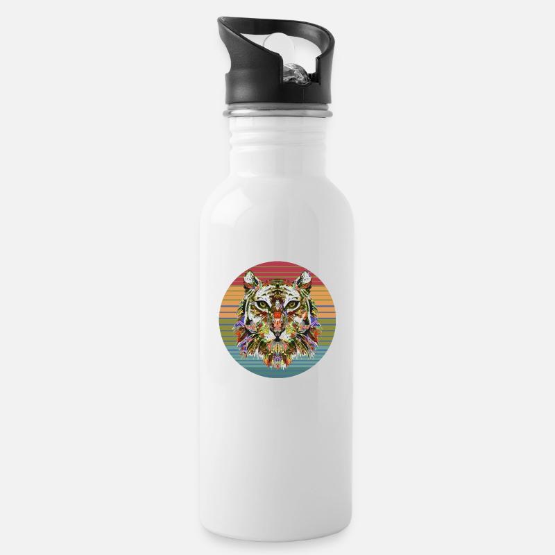 Tiger - Trinkflasche mit integriertem Trinkhalm - Weiß