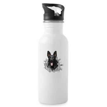 Schwarzer Schäferhund im Glas Loch - Trinkflasche mit integriertem Trinkhalm - Weiß - Rechts