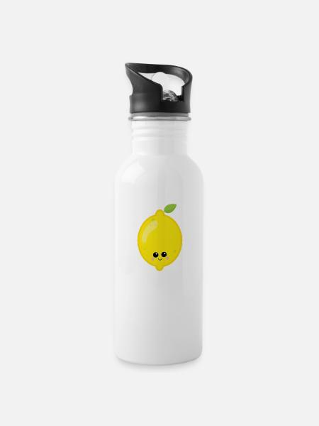 lemon - Water bottle with straw - white