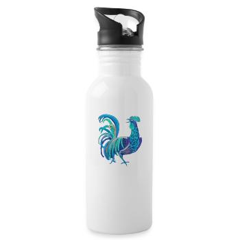 blauer Hahn - Trinkflasche mit integriertem Trinkhalm - Weiß - Rechts