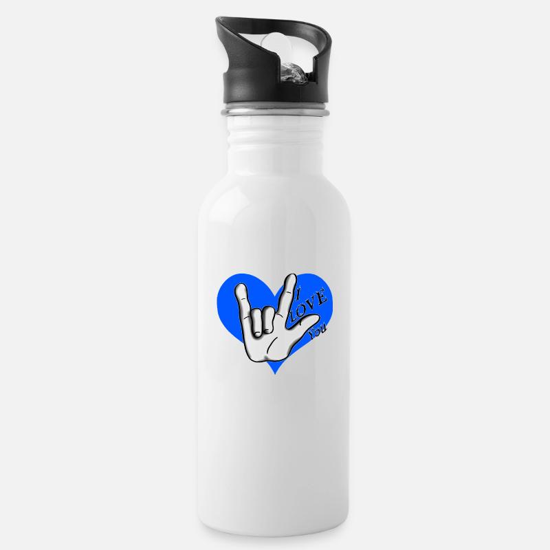 Liebe Liebe Blau - Trinkflasche mit integriertem Trinkhalm - Weiß
