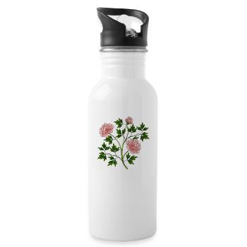 Bunte Blumen - Trinkflasche mit integriertem Trinkhalm - Weiß - Rechts
