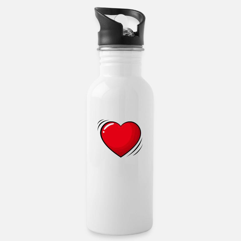 Big red heart - Water bottle with straw - white