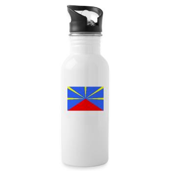 Drapeau de l'île de la Réunion "Lo mahavéli" 974 - Gourde avec paille intégrée - blanc - Droite