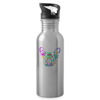 multicolored french bulldog - Water bottle with straw - silver - Right