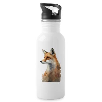 Fox Portrait Watercolors - Water bottle with straw - white - Right