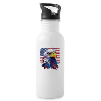 Aigle patriotique américain Drapeau des États-Unis 4 juillet Pères - Gourde avec paille intégrée - blanc - Droite