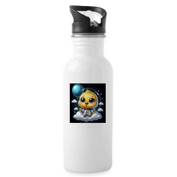 Space Küken mit Ballon auf Wolke im Raumanzug - Trinkflasche mit integriertem Trinkhalm - Weiß - Rechts
