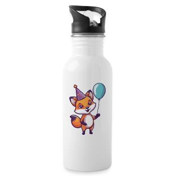 Fuchs Geburtstag Comic - Trinkflasche mit integriertem Trinkhalm - Weiß - Rechts