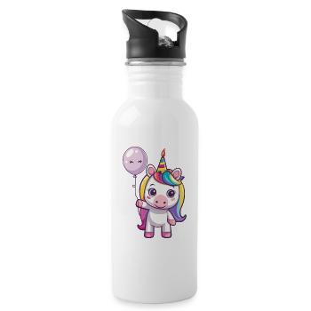 Bande dessinée d’anniversaire licorne - Gourde avec paille intégrée - blanc - Droite