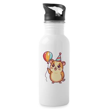 Hamster Geburtstag Comic - Trinkflasche mit integriertem Trinkhalm - Weiß - Rechts