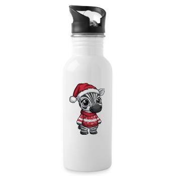 Zebra Weihnachten Comic - Trinkflasche mit integriertem Trinkhalm - Weiß - Rechts