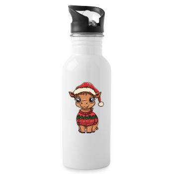 Kamel Weihnachten Comic - Trinkflasche mit integriertem Trinkhalm - Weiß - Rechts
