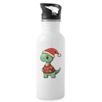 Dinosaur brontosaurus Christmas Comic - Water bottle with straw - white - Right