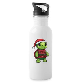 Turtle Christmas Comic - Water bottle with straw - white - Right