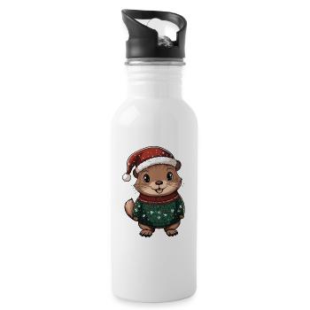 Beaver Christmas Comic - Water bottle with straw - white - Right