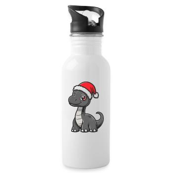 Dinosaur Brontosaurus Christmas Cute - Water bottle with straw - white - Right