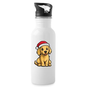 Golden Retriever Dog Christmas Cute Funny - Water bottle with straw - white - Right