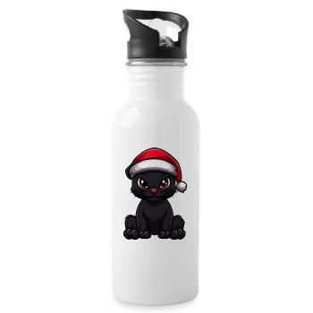Panther Christmas Cute - Water bottle with straw - white - Right