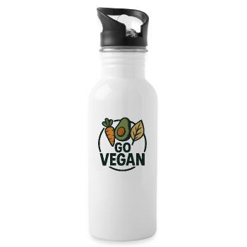 Go Vegan - Trinkflasche mit integriertem Trinkhalm - Weiß - Rechts