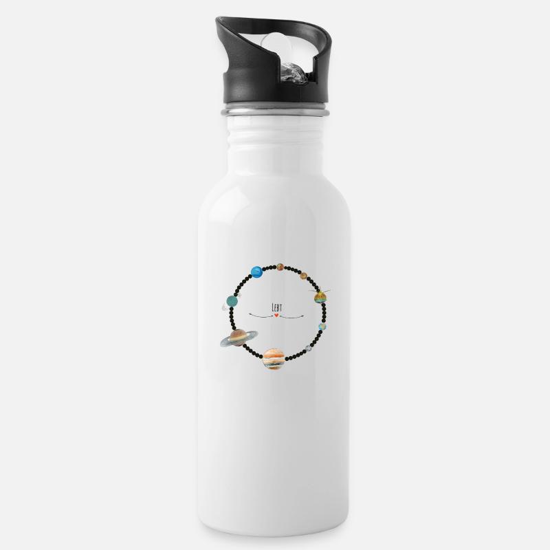 Planeten - Trinkflasche mit integriertem Trinkhalm - Weiß