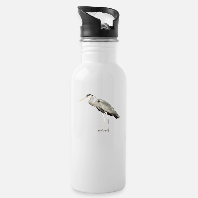 Der Graureiher ist heimisch geworden - Trinkflasche mit integriertem Trinkhalm - Weiß