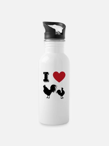 I Love Cocks - Trinkflasche mit integriertem Trinkhalm - Weiß