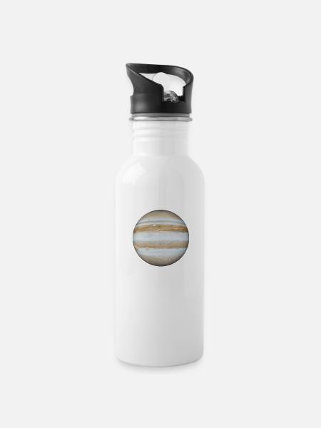 Planet Jupiter, Geschenkidee - Trinkflasche mit integriertem Trinkhalm - Weiß
