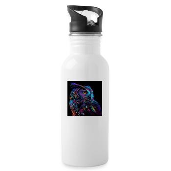 OWL DESIGNER PRINT, UNIQUE DESIGN 2. - Water bottle with straw - white - Right