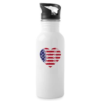 4 juillet Drapeau américain Baseball Heart - Gourde avec paille intégrée - blanc - Droite