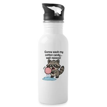Sad raccoon with cotton candy – Funny animal - Water bottle with straw - white - Right