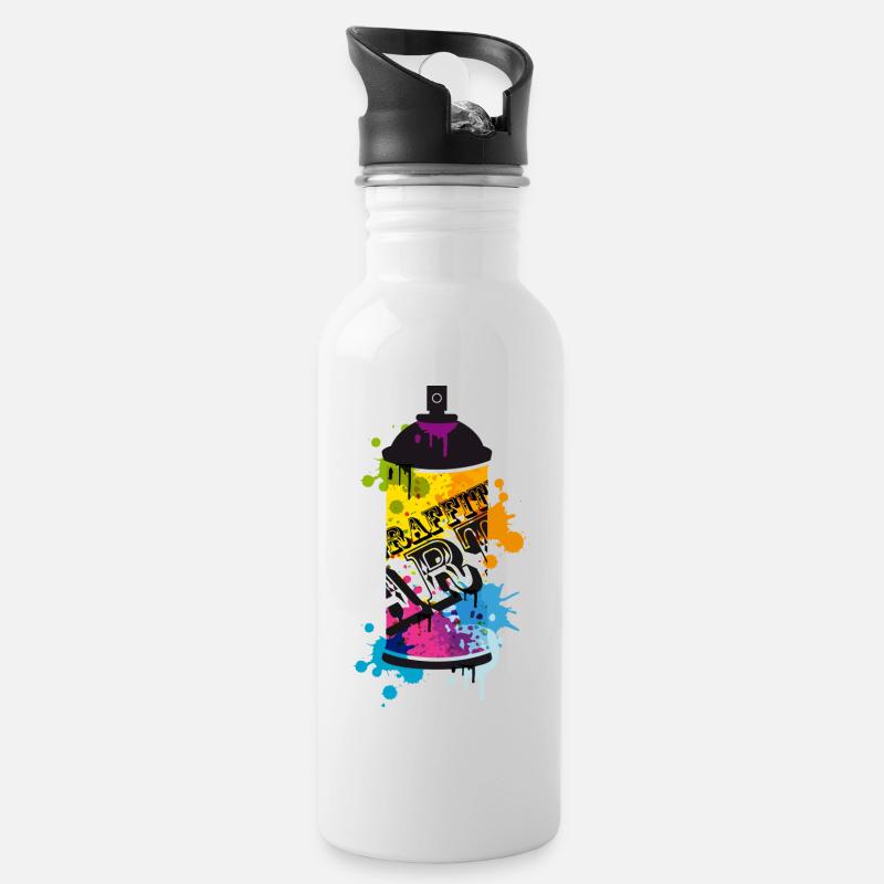 Spraydosen Graffiti - Trinkflasche mit integriertem Trinkhalm - Weiß