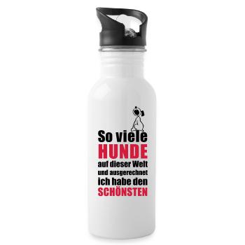 Der schönste HUND - Trinkflasche mit integriertem Trinkhalm - Weiß - Rechts