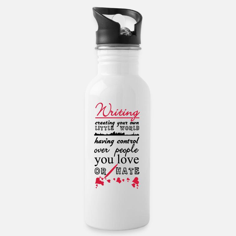 Writing - Water bottle with straw - white