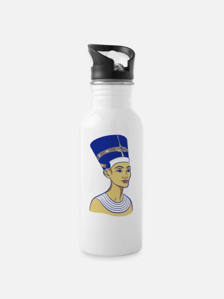 Nofretete Königin - Trinkflasche mit integriertem Trinkhalm - Weiß