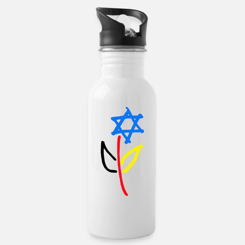 Deutsch Israelische Freundschaft - Trinkflasche mit integriertem Trinkhalm - Weiß