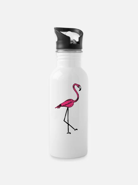 flamingo - Gourde avec paille intégrée - blanc