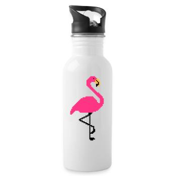 Flamingo PIxel Art - Water bottle with straw - white - Right