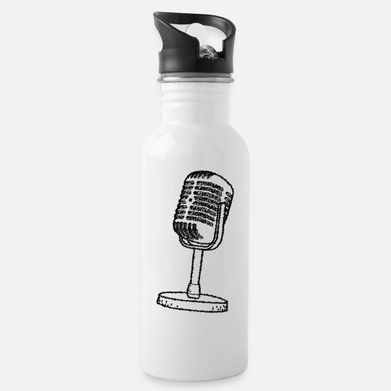 Mikrofon - Retro - gezeichnet - Trinkflasche mit integriertem Trinkhalm - Weiß