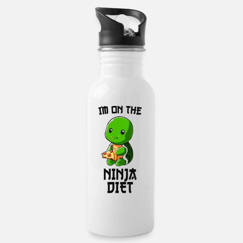 Schildkröte Pizza Essen Diät Spruch Geschenk - Trinkflasche mit integriertem Trinkhalm - Weiß