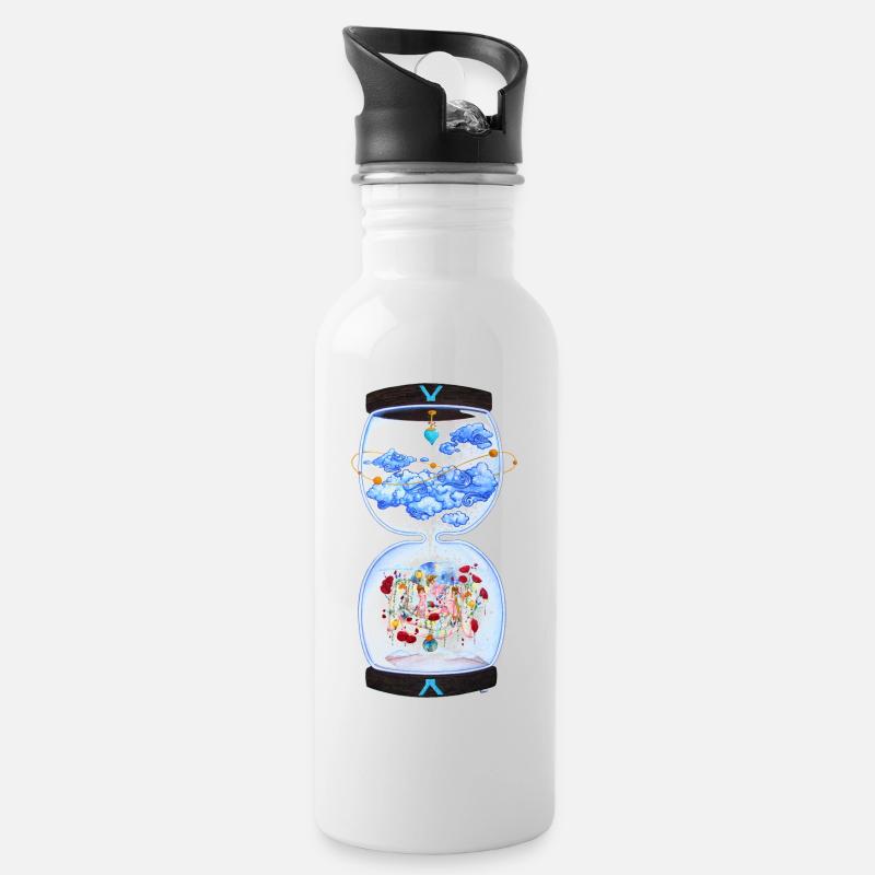 Der Hügel der Rosen - Trinkflasche mit integriertem Trinkhalm - Weiß