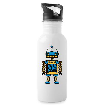 Ein Roboter mit Zahnräder - Trinkflasche mit integriertem Trinkhalm - Weiß - Rechts