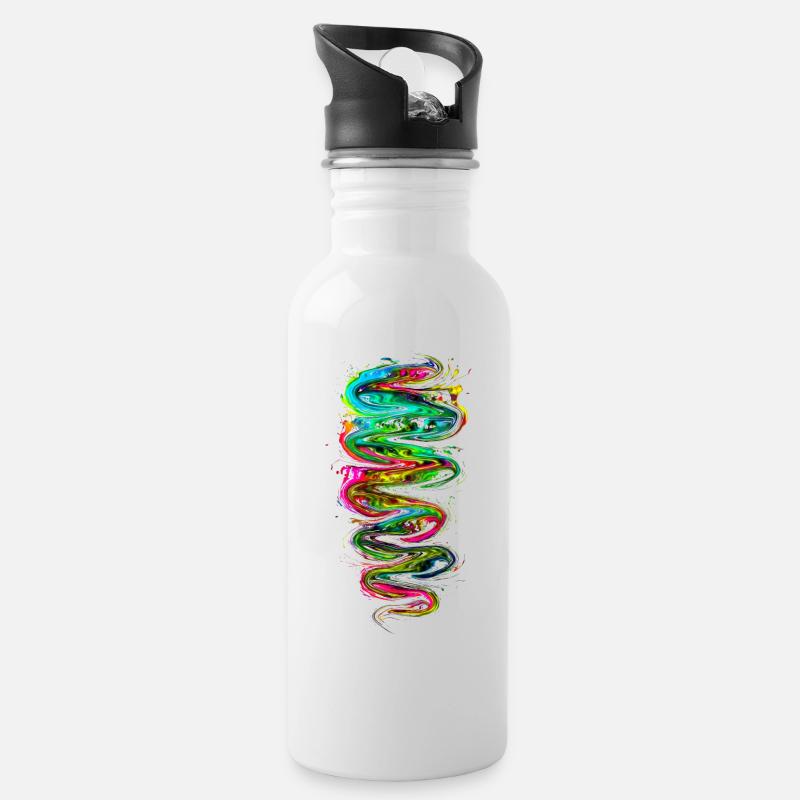 Bunt, Farbspritzer, Farbe, Musik, Trance, Techno, - Trinkflasche mit integriertem Trinkhalm - Weiß