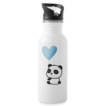 Panda hellblau - Trinkflasche mit integriertem Trinkhalm - Weiß - Rechts