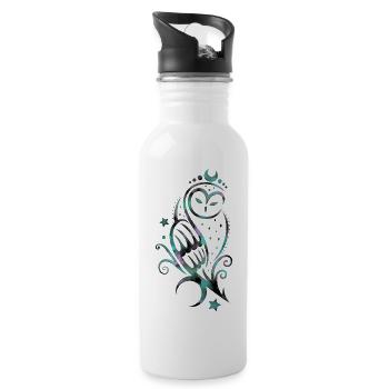 Owl Snowy Owl Watercolor - Water bottle with straw - white - Right