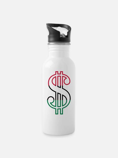 Dollar Sign - Water bottle with straw - white